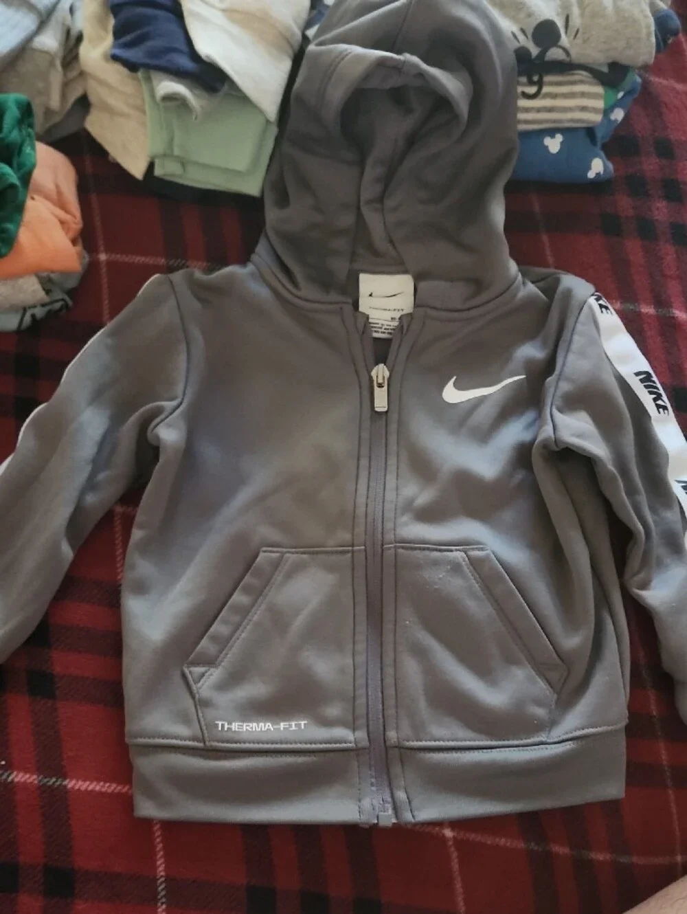 Nike Kids Gray Sweatpants with White Swoosh and Branded Side Tape